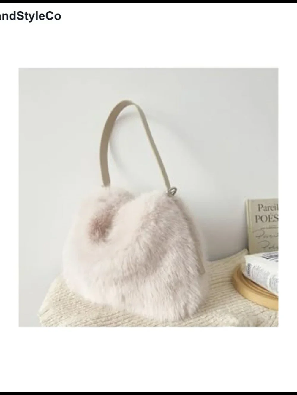 Small Faux Fox Fur Hobo Bag Furry Adjustable Strap Shoulder Bag Plush Purse